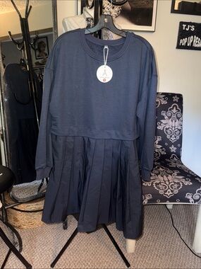 A New Day Navy Pleated Sweatshirt Dress - Casual Everyday Dress